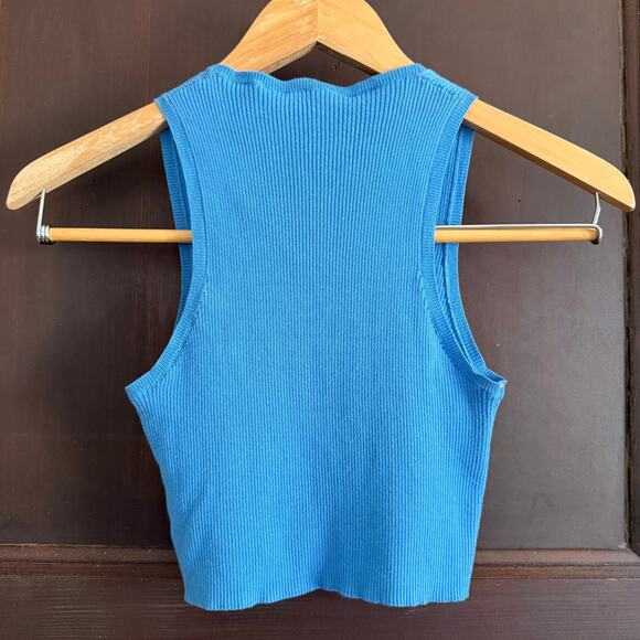 ROBERTO COLLINA | Donna Blue Ribbed Cropped Tank Top | Small - Picture 2 of 6